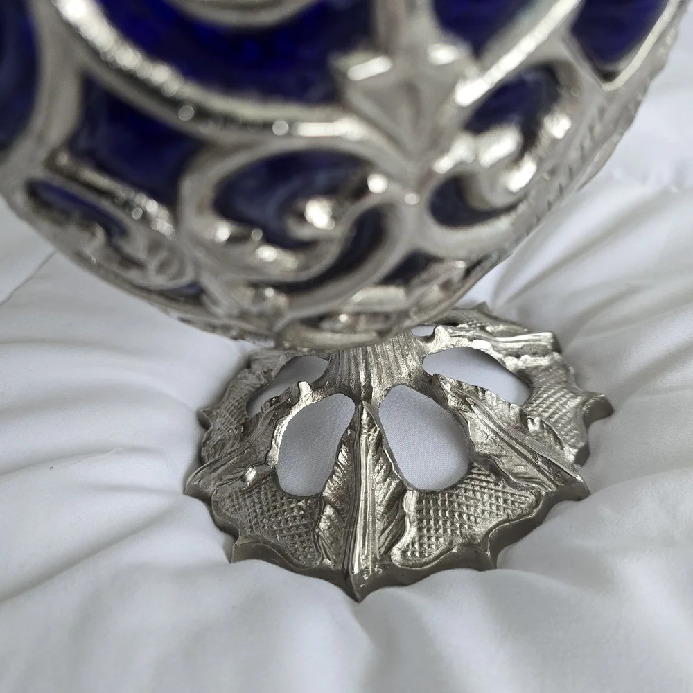 Antique Ornate Colbalt Blue and Silver Decorative Vase - Picture 4 of 14